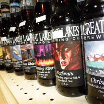 closeup of a few labels of Great Lakes Beers