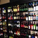 wine displays on shelves
