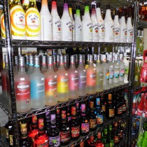 row of flavored rum liquors