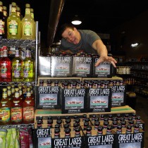 Stacks of Great Lakes Christmas Ale 6-packs. Great Beer!